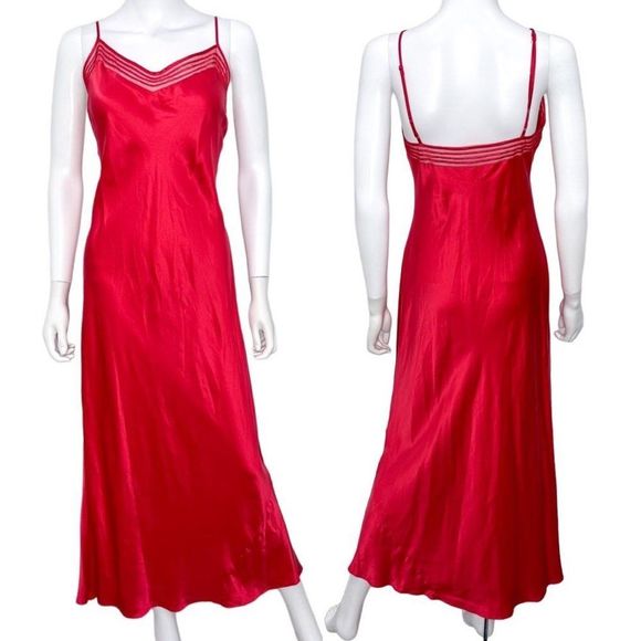 Victoria's Secret Dresses & Skirts - Victoria’s Secret Vintage Y2K Silk Slip Dress Maxi Mesh Detail in Red Women's